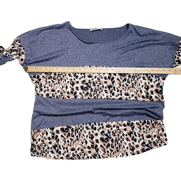 Doublju XL Long Sleeve Shirt Grey and Leopard Mixed Print Soft&Cozy - Picture 4 of 8